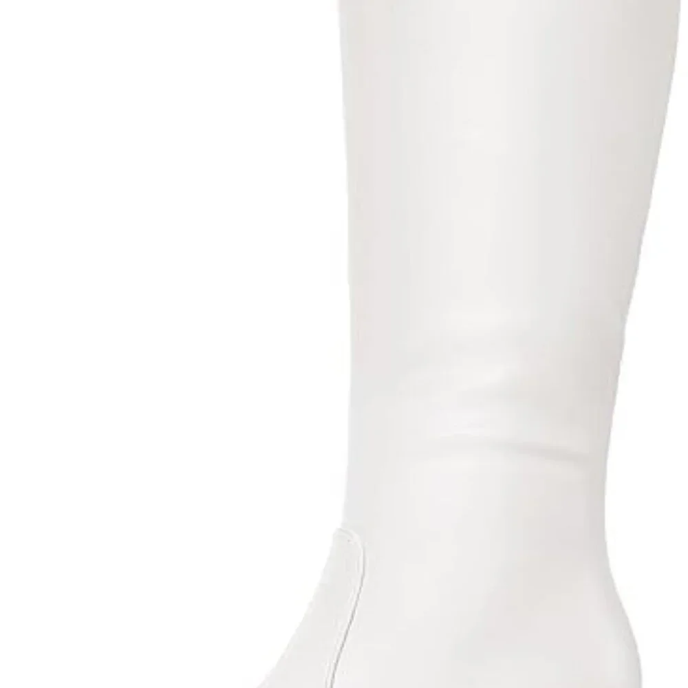 Women's White Mysoft Knee High Kitten Heel Square Toe Tall Side Zipper Long Boot